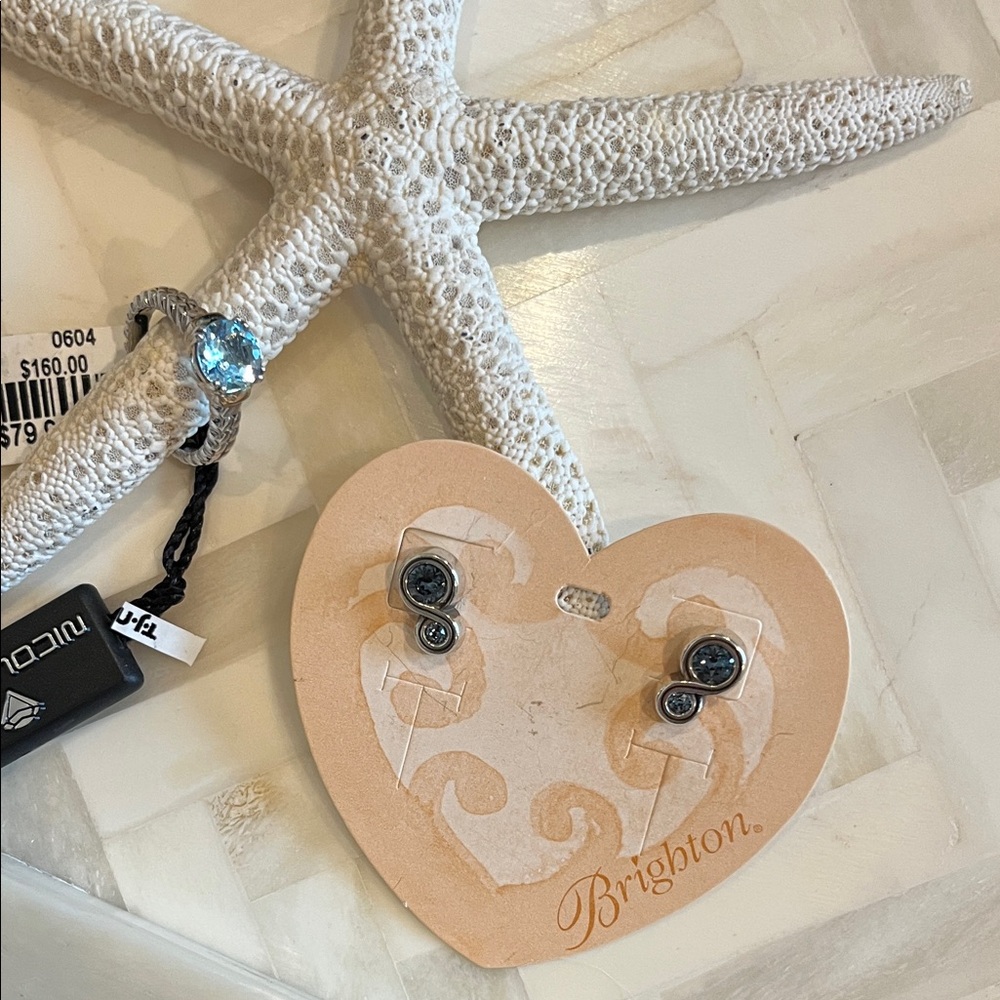 NWT Brighton Silver and Blue Stud Earrings and Sapphire Blue and Silver Ring